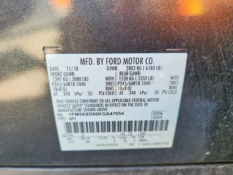 2019 FORD EXPLORER XLT  