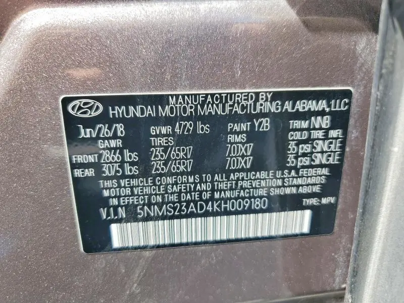 2019 HYUNDAI SANTA FE SE  