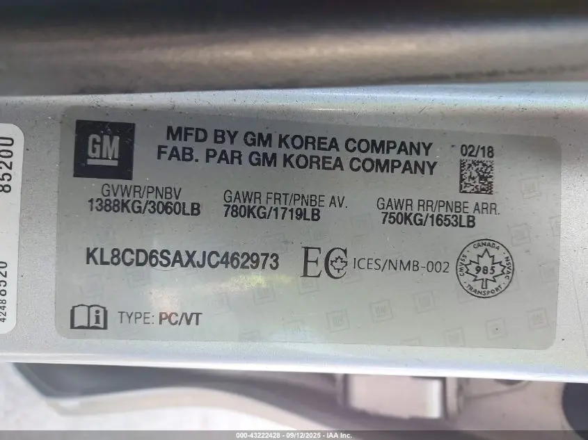 2018 CHEVROLET SPARK 1LT CVT