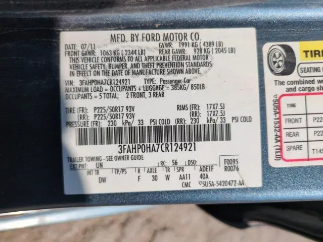 2012 FORD FUSION SE  