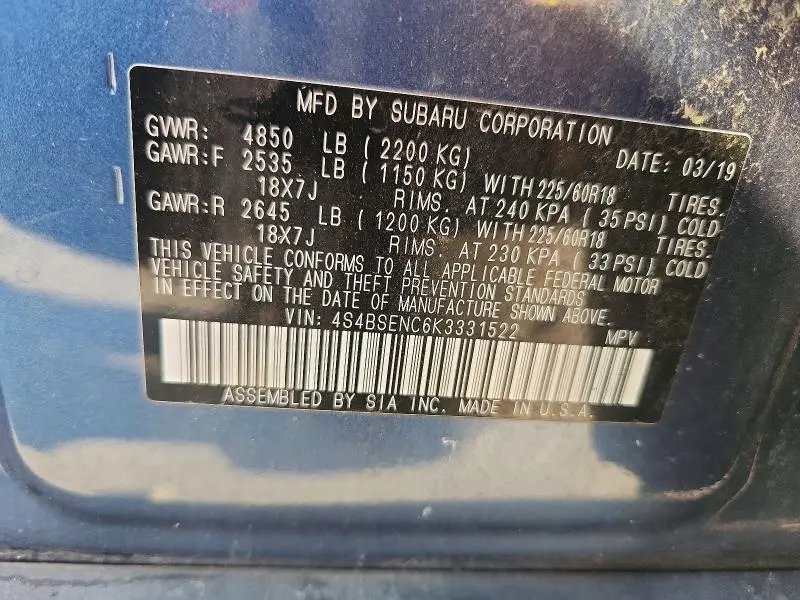 2019 SUBARU OUTBACK 3.6R LIMITED  