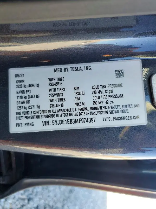 2021 TESLA MODEL 3   