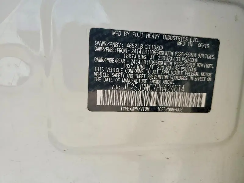 2017 SUBARU FORESTER 2.0XT TOURING  