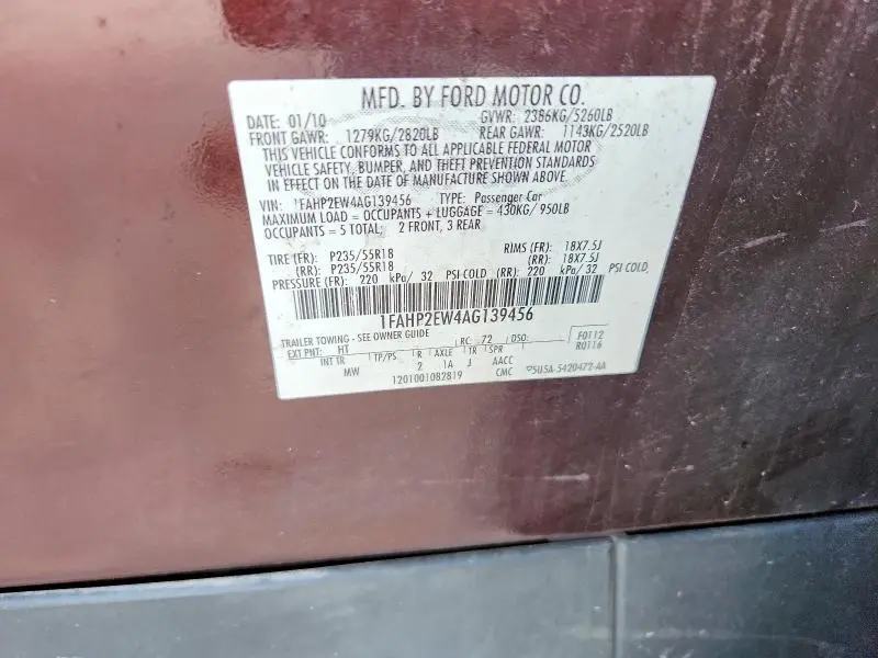 2010 FORD TAURUS SEL  