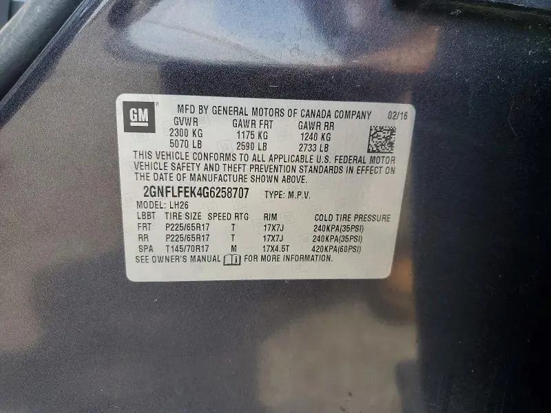 2016 CHEVROLET EQUINOX LT  