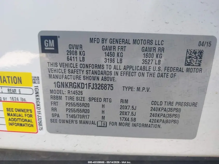 2015 CHEVROLET TRAVERSE 1LT