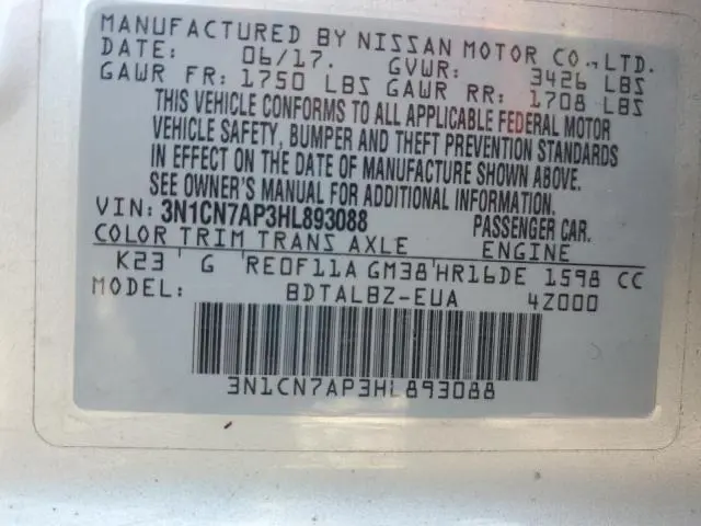 2017 NISSAN VERSA S  