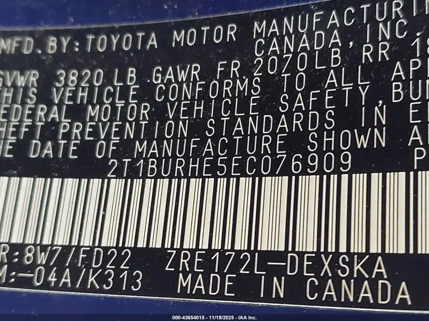 2014 TOYOTA COROLLA S PLUS