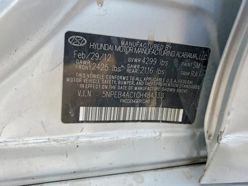 2012 HYUNDAI SONATA GLS  