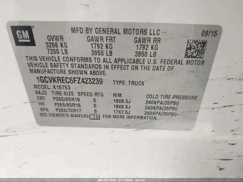 2015 CHEVROLET SILVERADO 1500 1LT