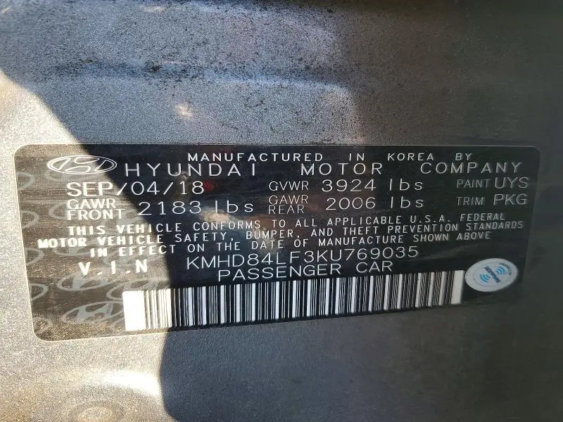 2019 HYUNDAI ELANTRA SEL  