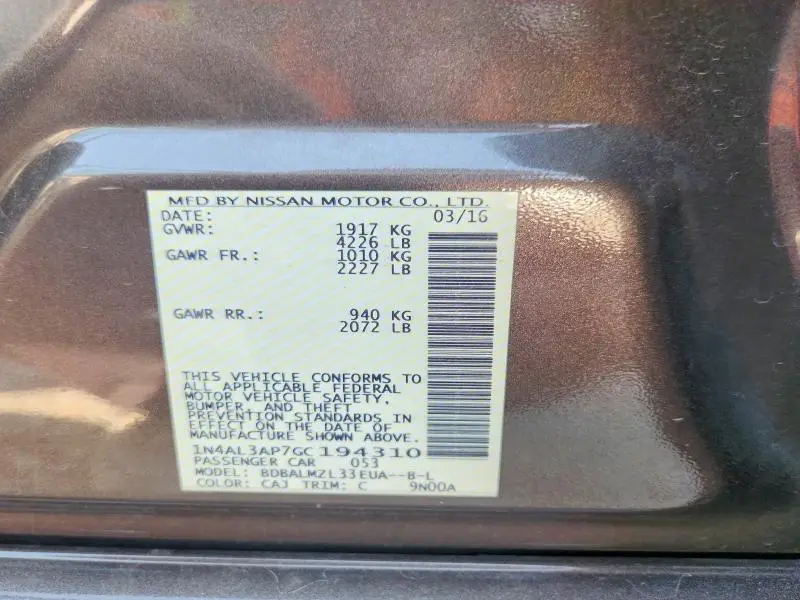 2016 NISSAN ALTIMA 2.5 SV  