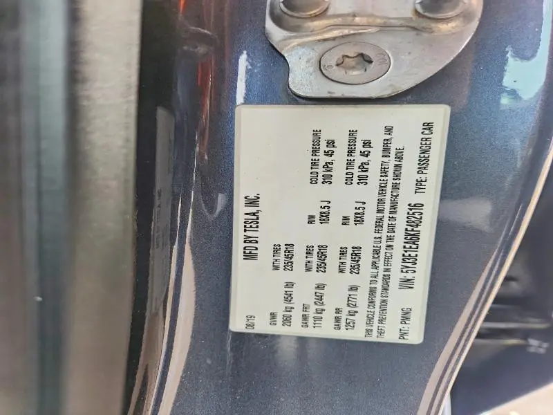 2019 TESLA MODEL 3   