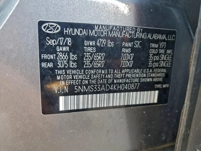 2019 HYUNDAI SANTA FE SEL  