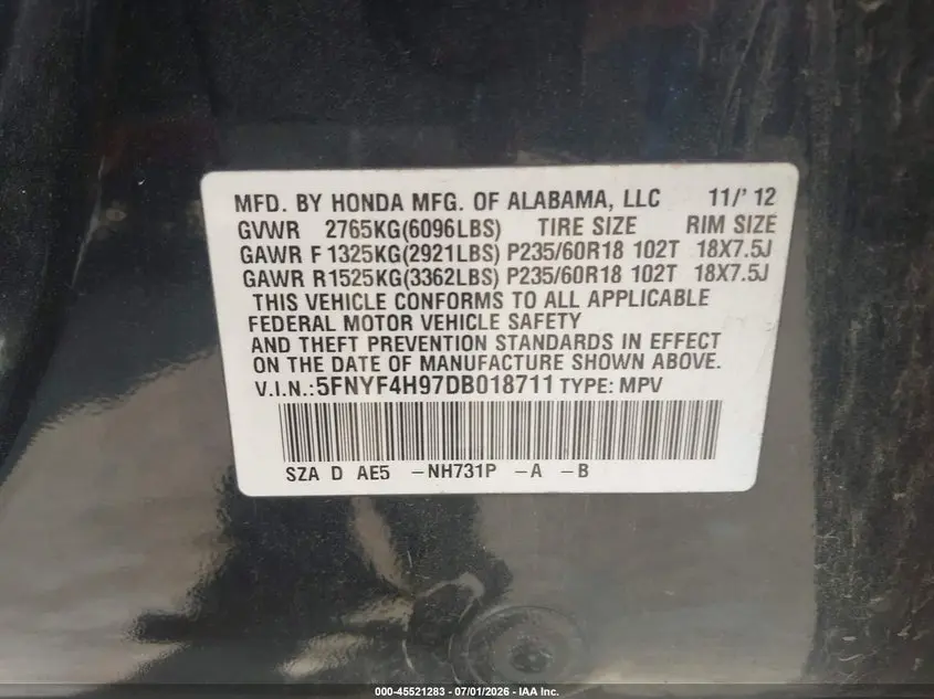 2013 HONDA PILOT TOURING