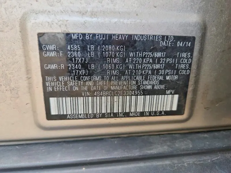 2014 SUBARU OUTBACK 2.5I LIMITED  