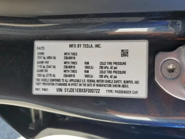 2025 TESLA MODEL 3   