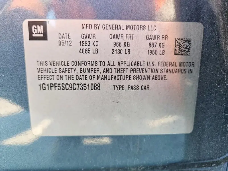 2012 CHEVROLET CRUZE LT  