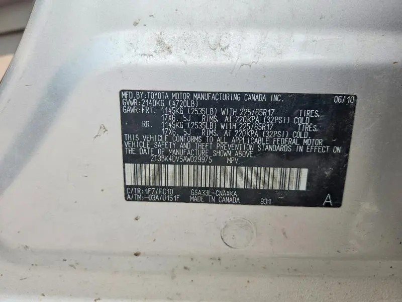2010 TOYOTA RAV4 BASE  