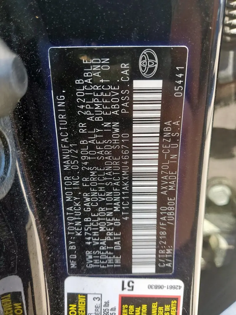 2021 TOYOTA CAMRY LE  