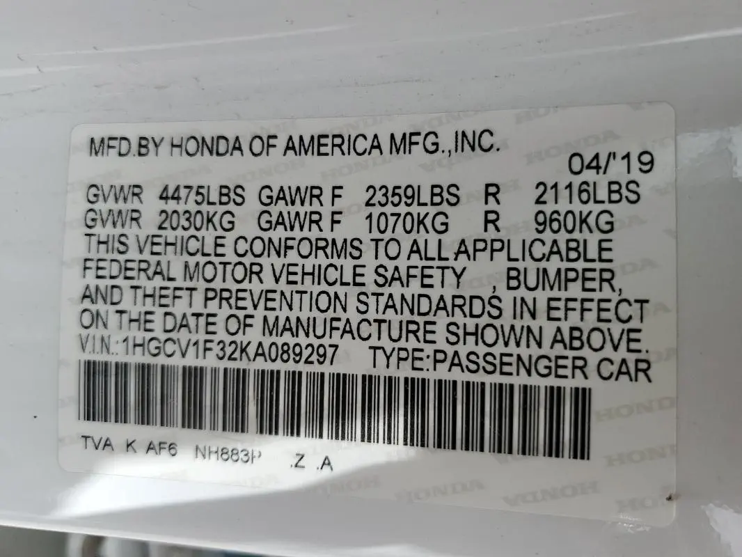 2019 HONDA ACCORD SPORT  