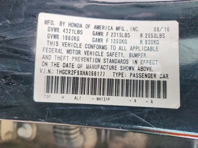 2017 HONDA ACCORD EXL  