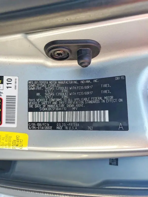 2015 TOYOTA SIENNA LE  