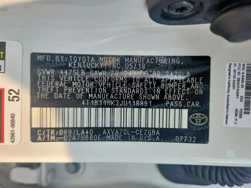 2018 TOYOTA CAMRY XLE  