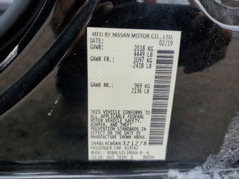 2019 NISSAN ALTIMA SR  