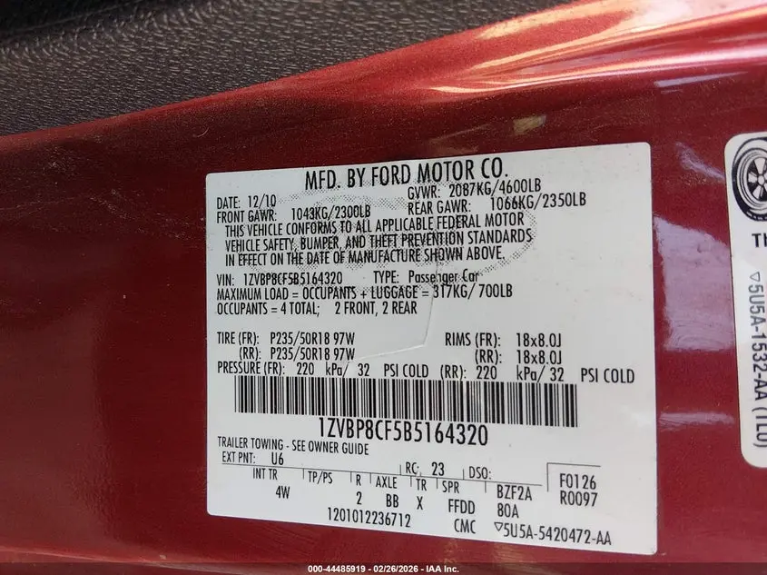 2011 FORD MUSTANG GT PREMIUM