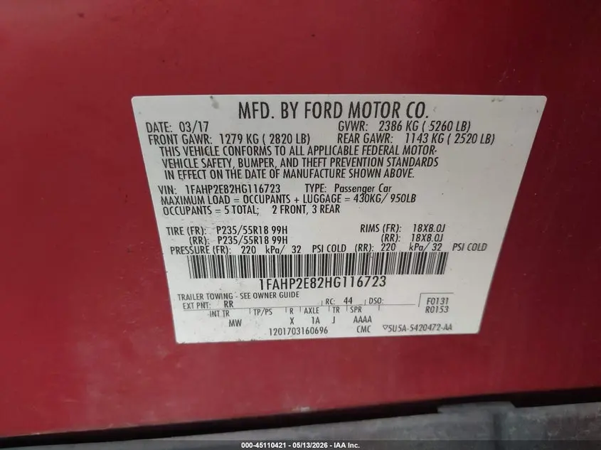 2017 FORD TAURUS SEL