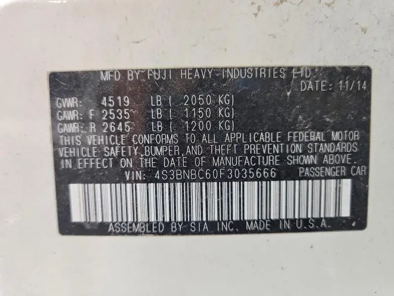2015 SUBARU LEGACY 2.5I PREMIUM  