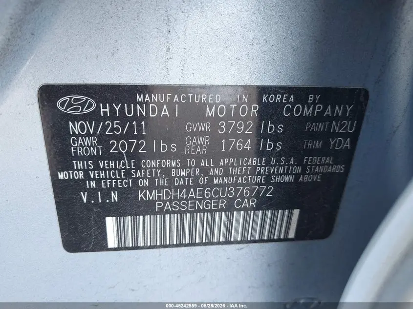 2012 HYUNDAI ELANTRA GLS (ULSAN PLANT)