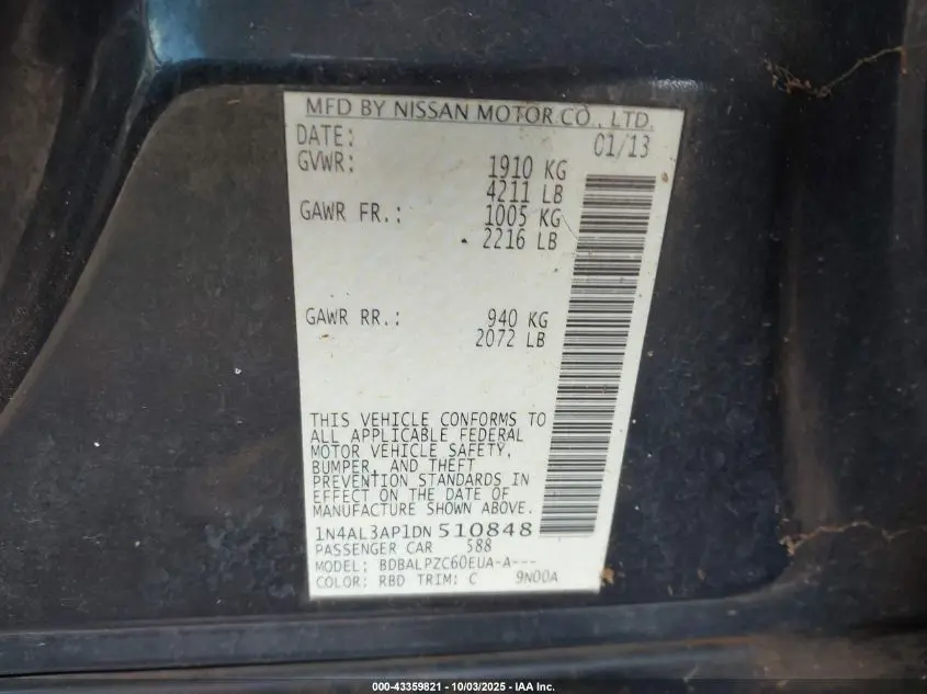 2013 NISSAN ALTIMA 2.5