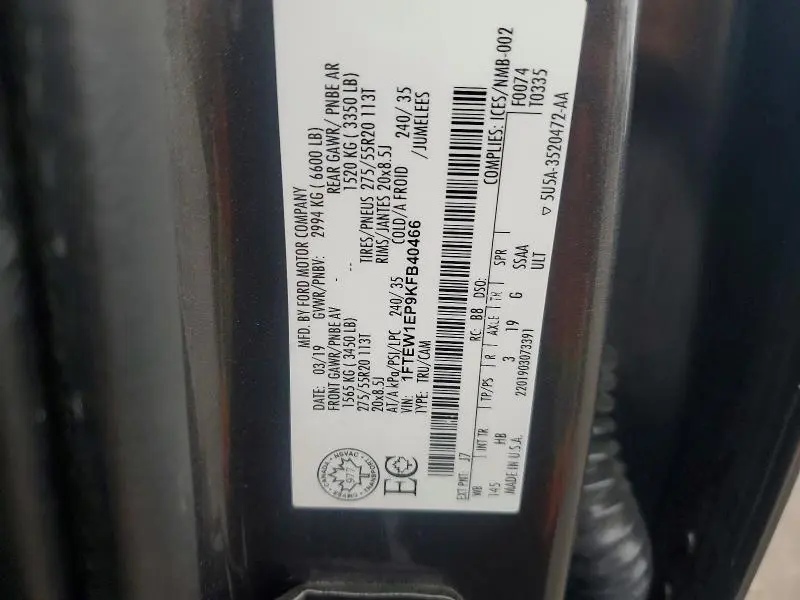 2019 FORD F150 SUPERCREW  