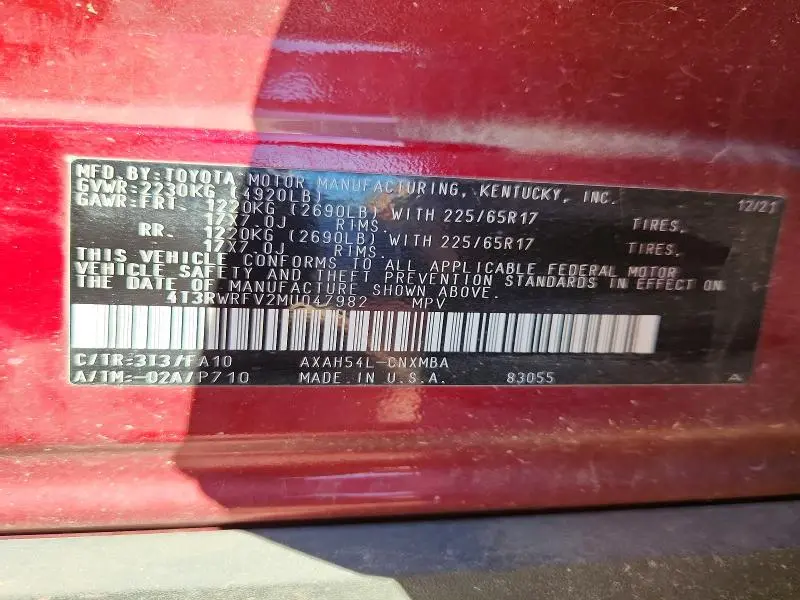 2021 TOYOTA RAV4 XLE  