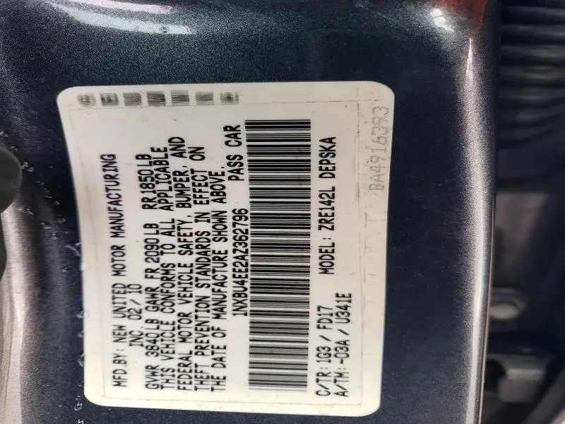 2010 TOYOTA COROLLA BASE  