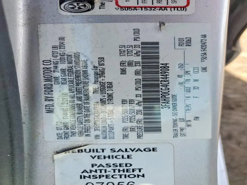 2012 FORD FUSION SEL  