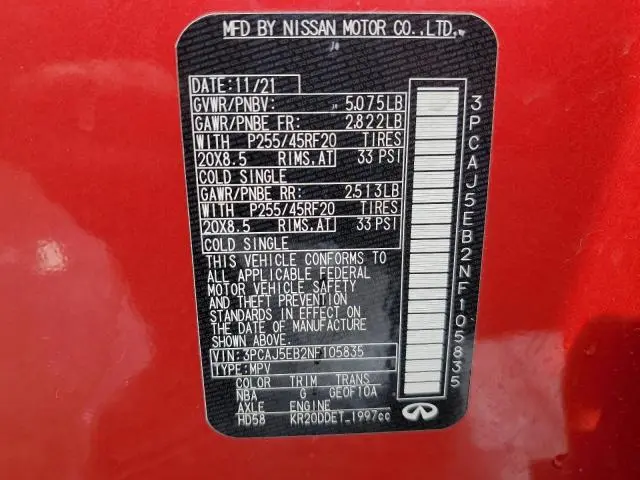 2022 INFINITI QX50 SENSORY  