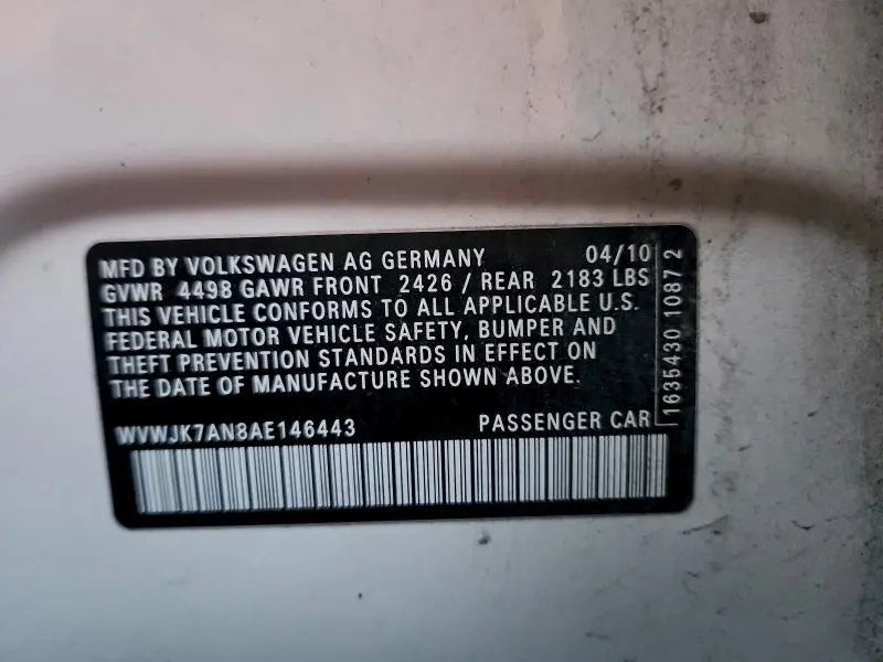 2010 VOLKSWAGEN PASSAT KOMFORT  