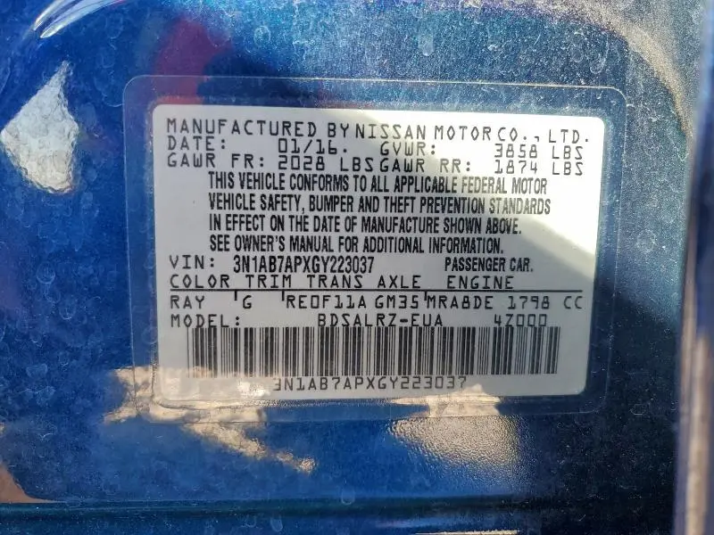 2016 NISSAN SENTRA S  