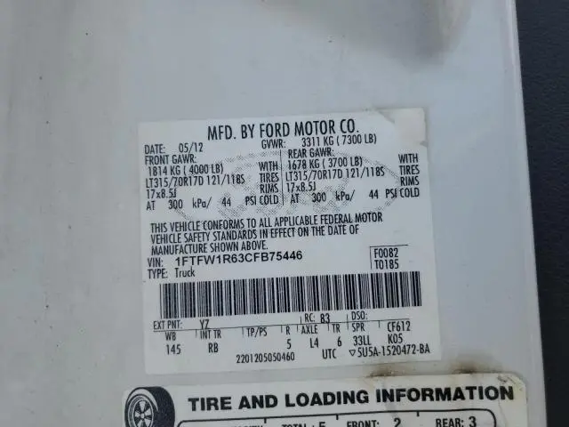 2012 FORD F150 SVT RAPTOR  