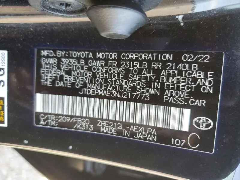 2022 TOYOTA COROLLA LE  