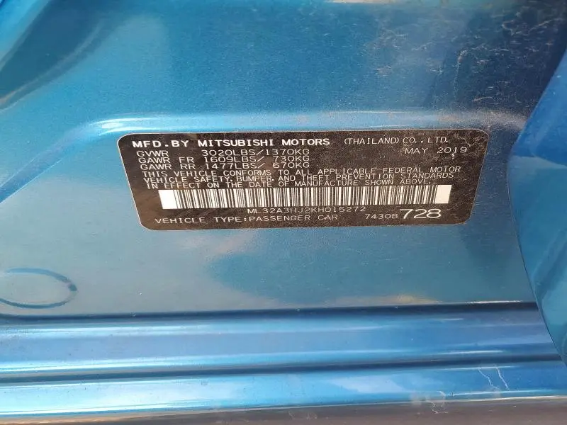 2019 MITSUBISHI MIRAGE ES  