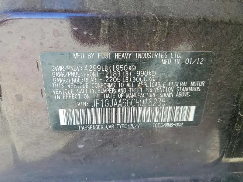2012 SUBARU IMPREZA   
