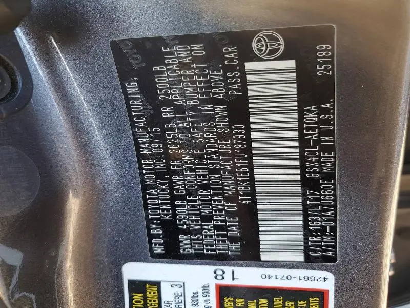 2015 TOYOTA AVALON XLE  