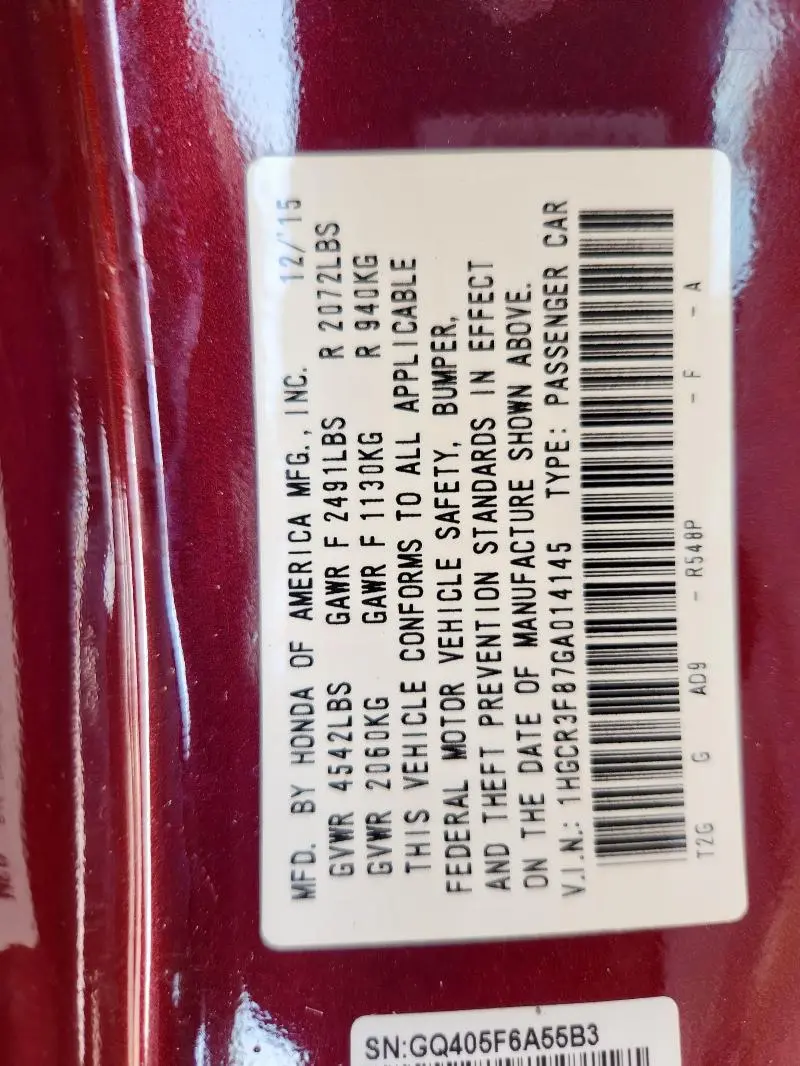 2016 HONDA ACCORD EXL  