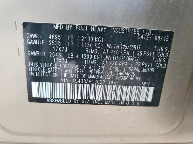 2016 SUBARU OUTBACK 2.5I PREMIUM  