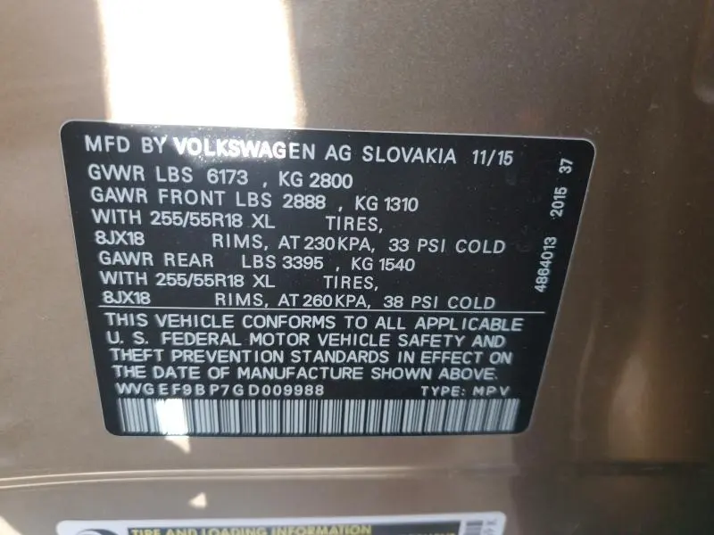 2016 VOLKSWAGEN TOUAREG SPORT  