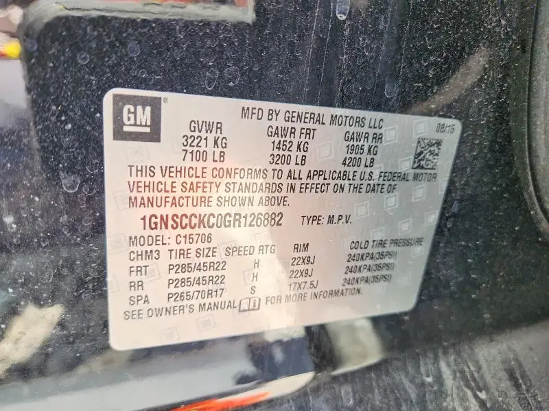 2016 CHEVROLET TAHOE C1500 LTZ  